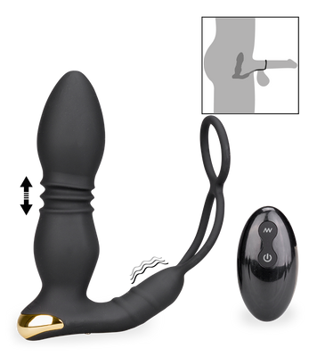 Analplug mit Stoßfunktion, Vibration und Cockringen Luck