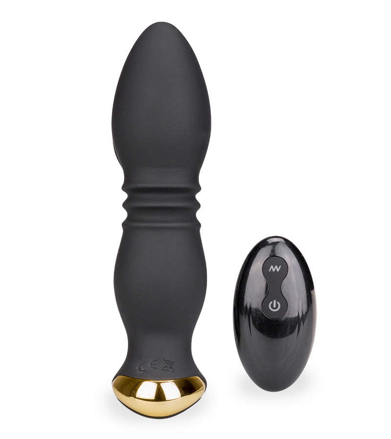 Analplug mit Stoßfunktion, Vibration und Cockringen Luck
