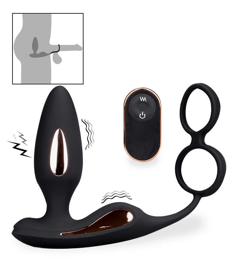 Analplug mit Vibration und Estim und Cockring Fever