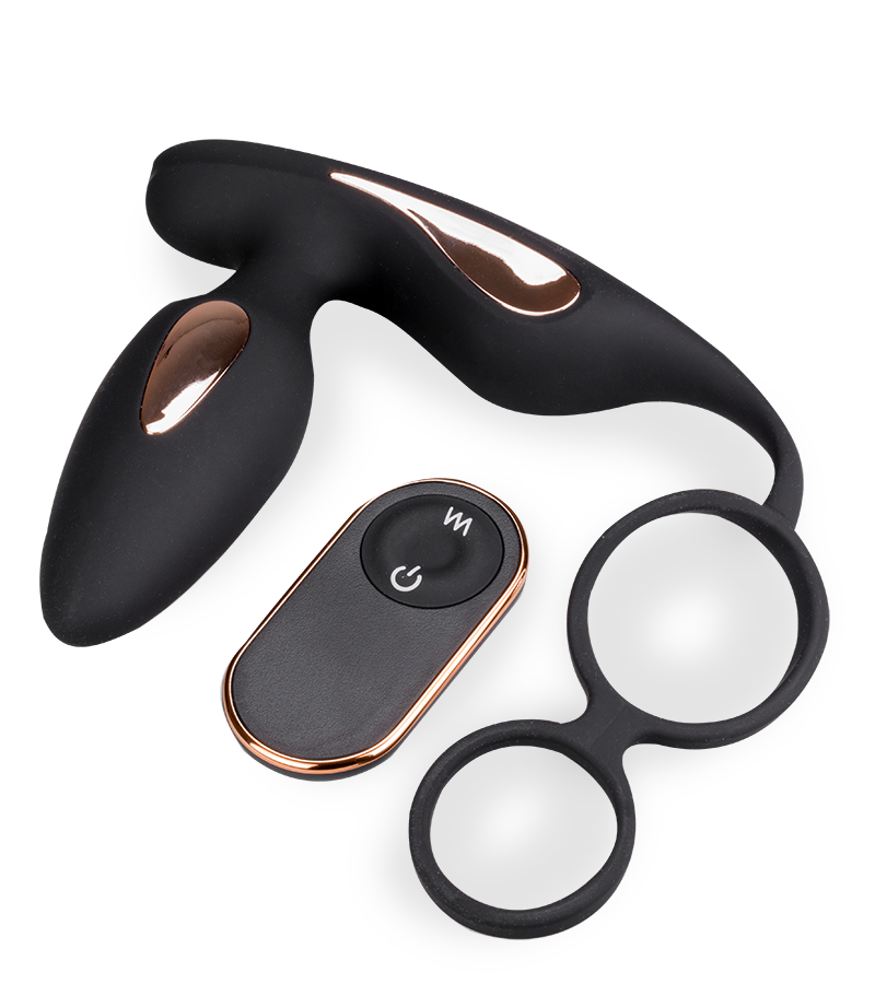 Analplug mit Vibration und Estim und Cockring Fever