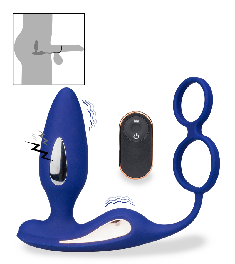 Analplug mit Vibration und Estim und Cockring Fever