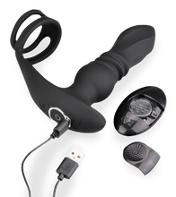 Laden Sie das Bild in den Galerie-Viewer, Analplug mit Vibrations- und Stoßfunktion und Doppel-Cockring Toronto