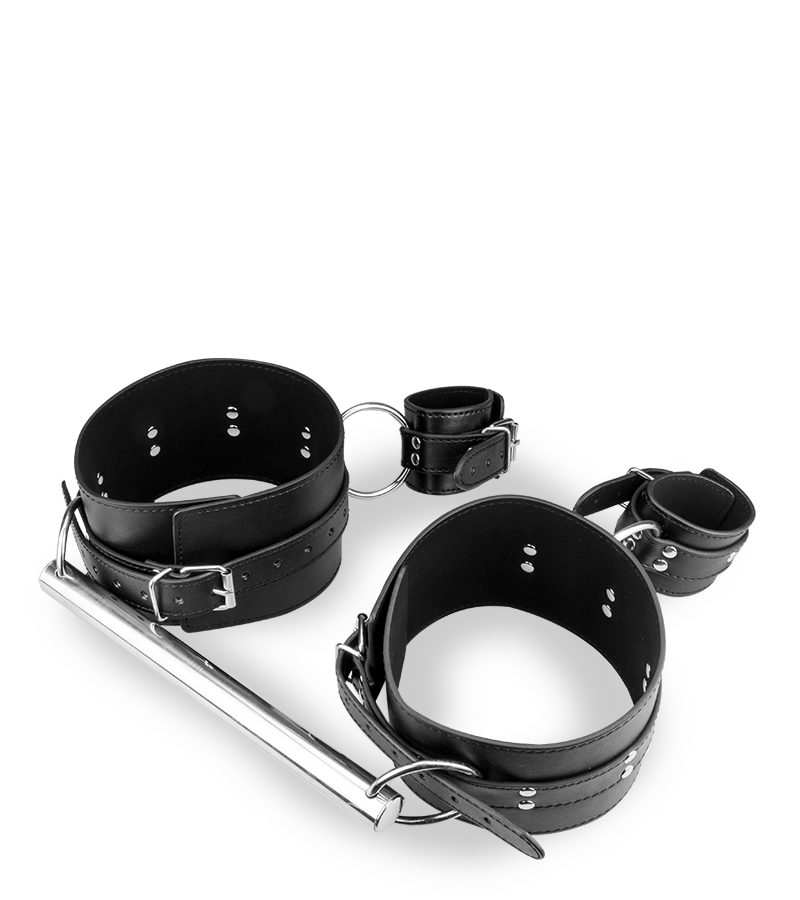 BDSM-Spreizstange für Oberschenkel mit Handfesseln