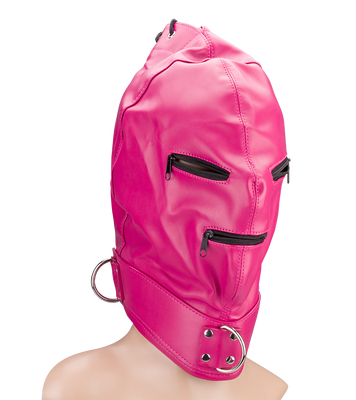 Bondage-Haube mit Reißverschlüssen an Augen und Mund