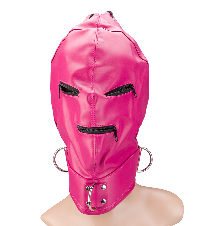 Bondage-Haube mit Reißverschlüssen an Augen und Mund