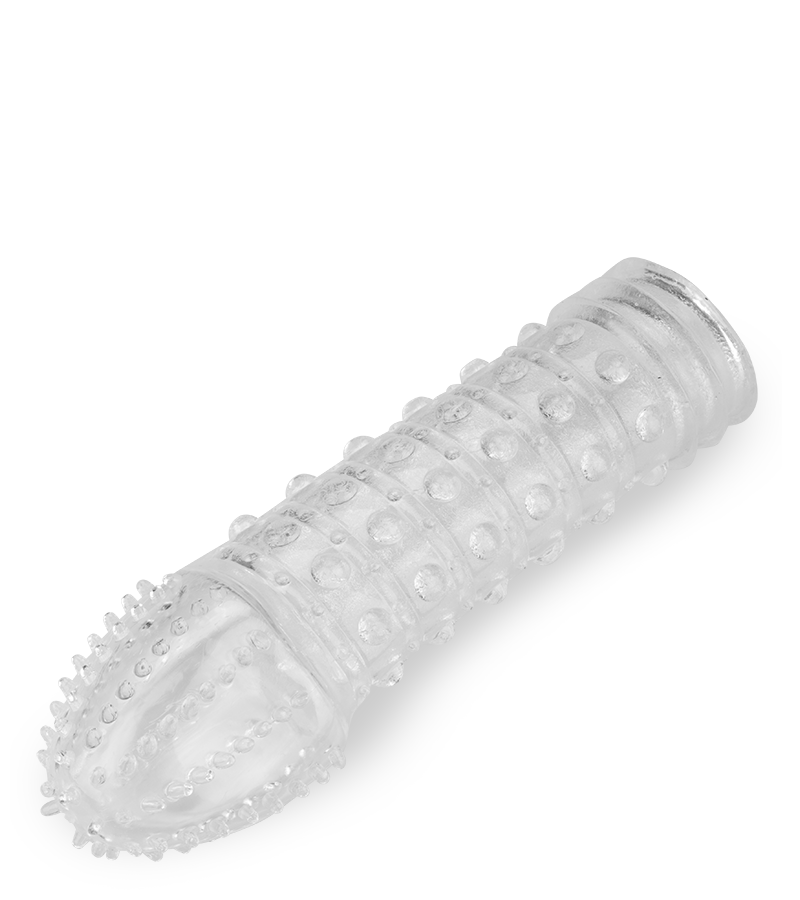 Durchsichtige Penishülle mit Noppen an Spitze und Schaft