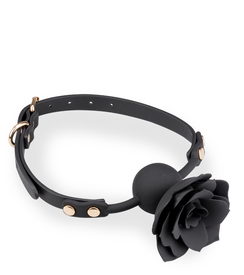 Gagball aus Silikon und Kunstleder mit Rosen-Dekor