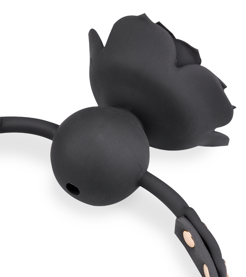 Gagball aus Silikon und Kunstleder mit Rosen-Dekor