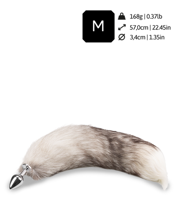 Grau-weißer Fuchsschwanz-Buttplug mit echtem Fell