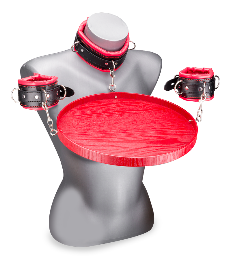 Hals- und Handfesseln mit Tablett für Sub