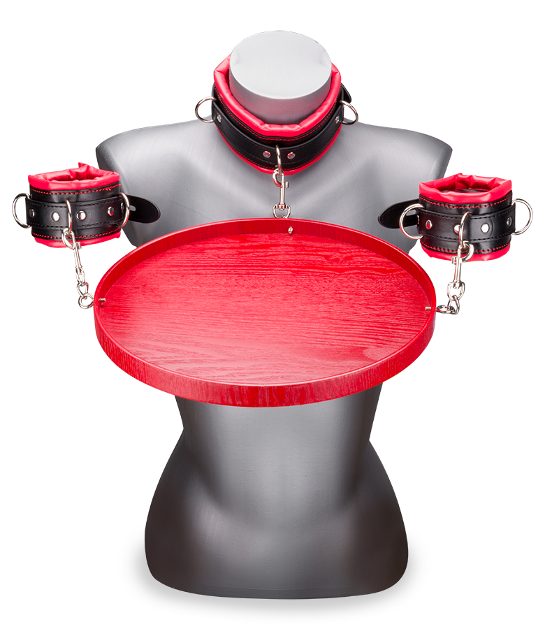 Hals- und Handfesseln mit Tablett für Sub