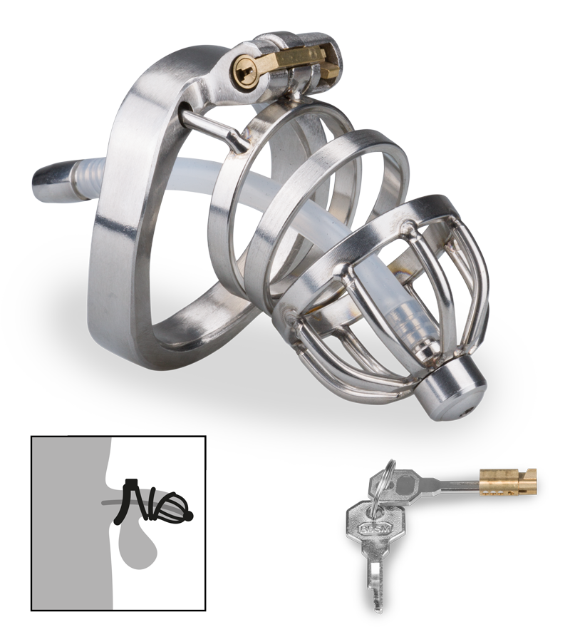 Kurzer Penis-Käfig mit Harnröhrenplug Judgment