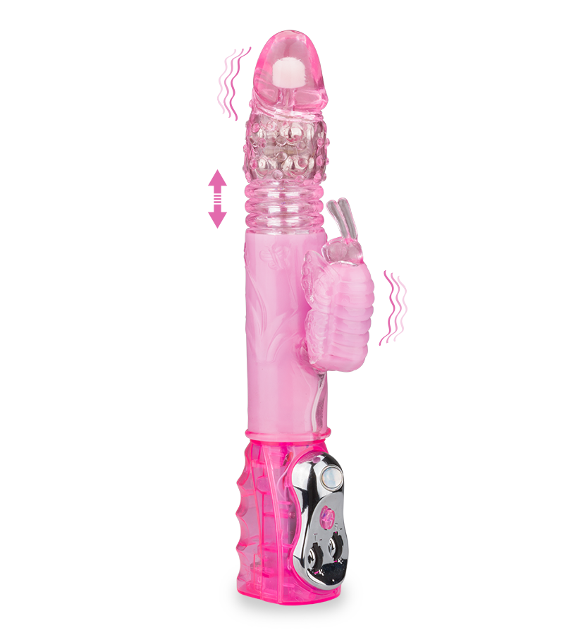 Pinker XL-Rabbit-Vibrator Butterfly mit Stoßfunktion