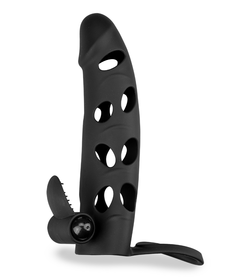 Silikon-Sleeve mit Hodenring und Vibro-Bullet