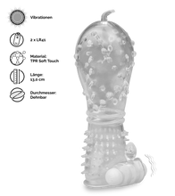 Laden Sie das Bild in den Galerie-Viewer, Transparente Penishülle mit Noppen &amp; Vibration