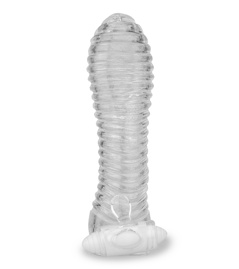 Transparentes gerilltes Penissleeve mit Vibration
