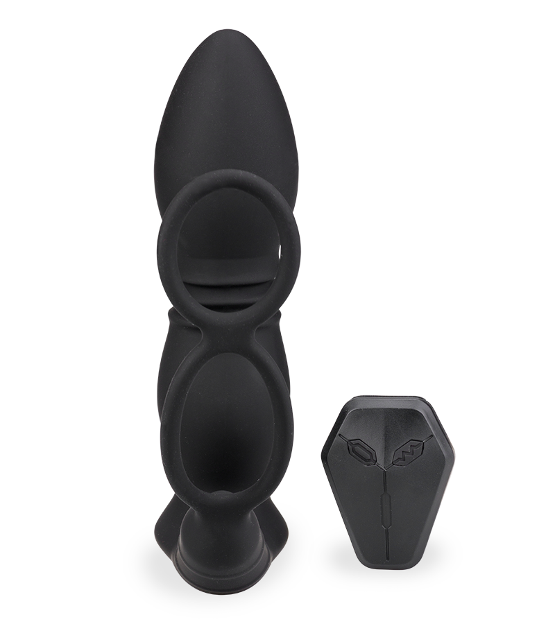 Vibrierender Analplug mit Stoßfunktion und Doppel-Cockring Paolo